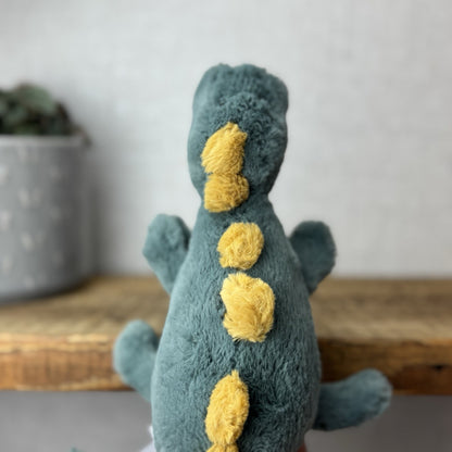 Jellycat Little Douglas Dino Dinosaur - Laying Green Dinosaur Plush Beanie 11”