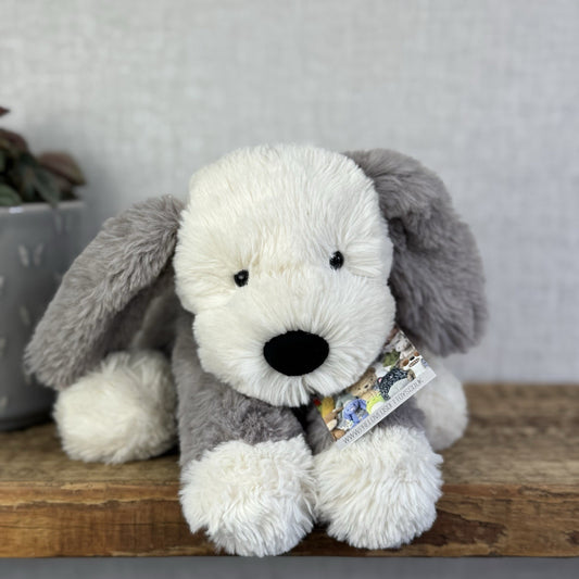 Jellycat Smudge Puppy - Medium Grey/White Puppy Floppy Plush Toy Medium 14" (#2)