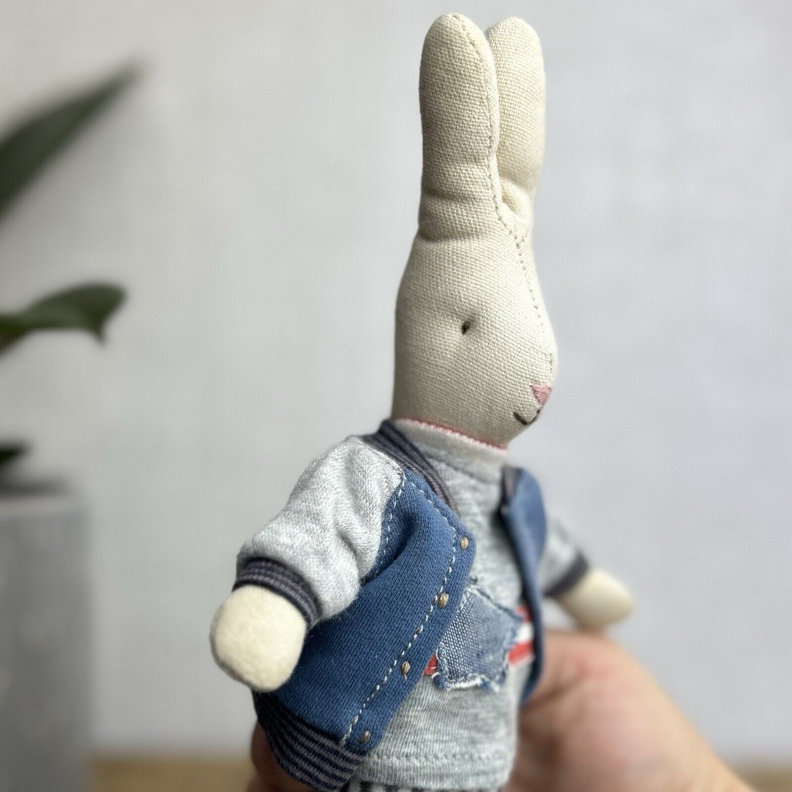 Maileg Mini Rabbit Boy With Clothing - Retired Rabbit Boy Collectible - Star Top