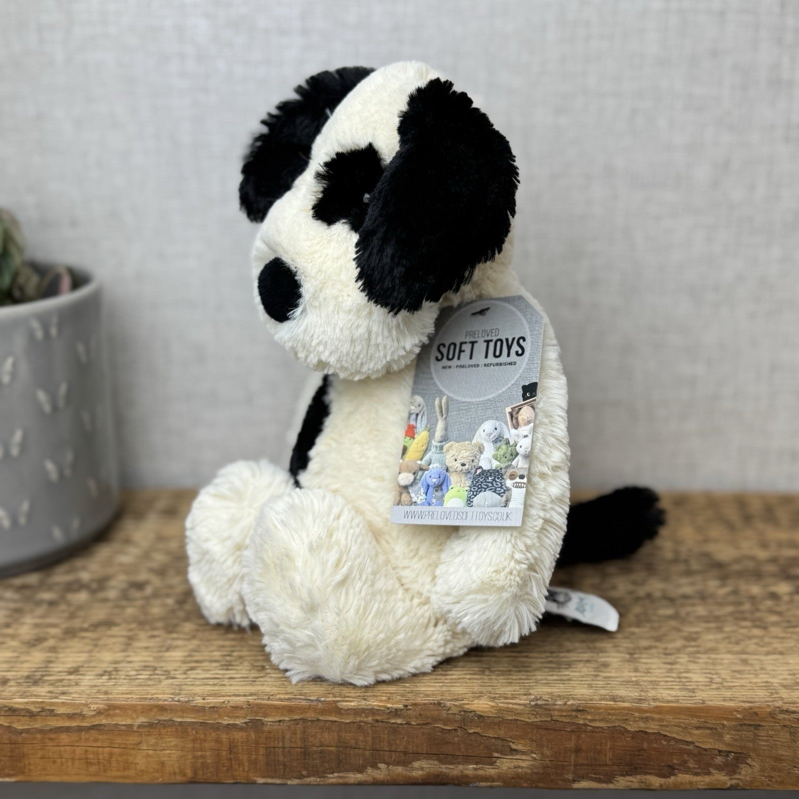 Jellycat Bashful Black & Cream Puppy Dog - Medium Beanie Dog Retired Plush 12”