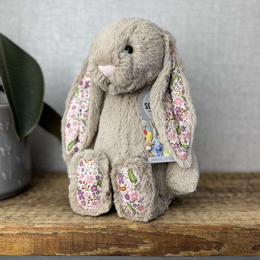 Jellycat Blossom Beige Bunny Petal - Beige With Floral Ears/feet Medium 12" NWOT