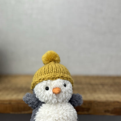 Jellycat Wee Penguin In Ochre Bobble Hat - Mini Penguin Plush Winter Toy 6”