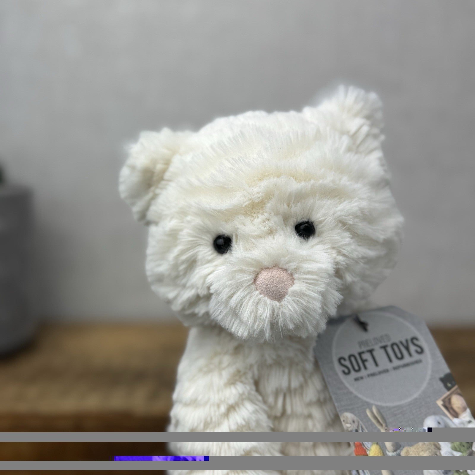 Jellycat Medium Fuddlewuddle Kitty - White Textured Sitting Cat Beanie Plush 8”