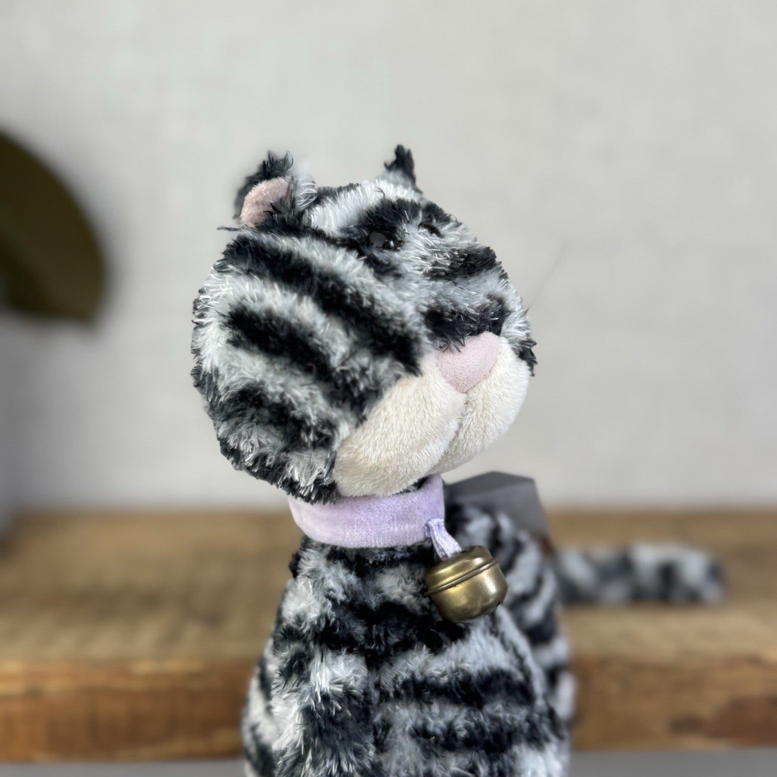 Jellycat Miaow Bella Expresso Cat - Grey/Black Striped Cat Collar With Bell 12"