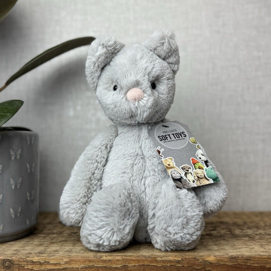 Jellycat Medium Bashful Grey Cat Kitten - All Grey Cat Beanie Plush Retired 12”