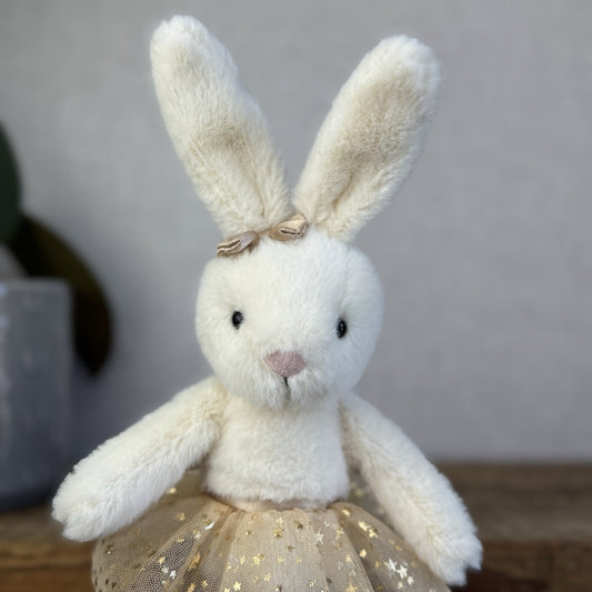 Jellycat Glistening Belle Cream Bunny Ballet Gold Tutu Ballerina - Retired 10”