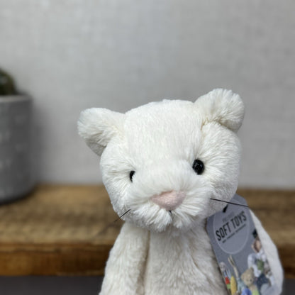 Jellycat Medium Bashful Cream Cat Kitten - Cream Cat With Whiskers Retired 12”