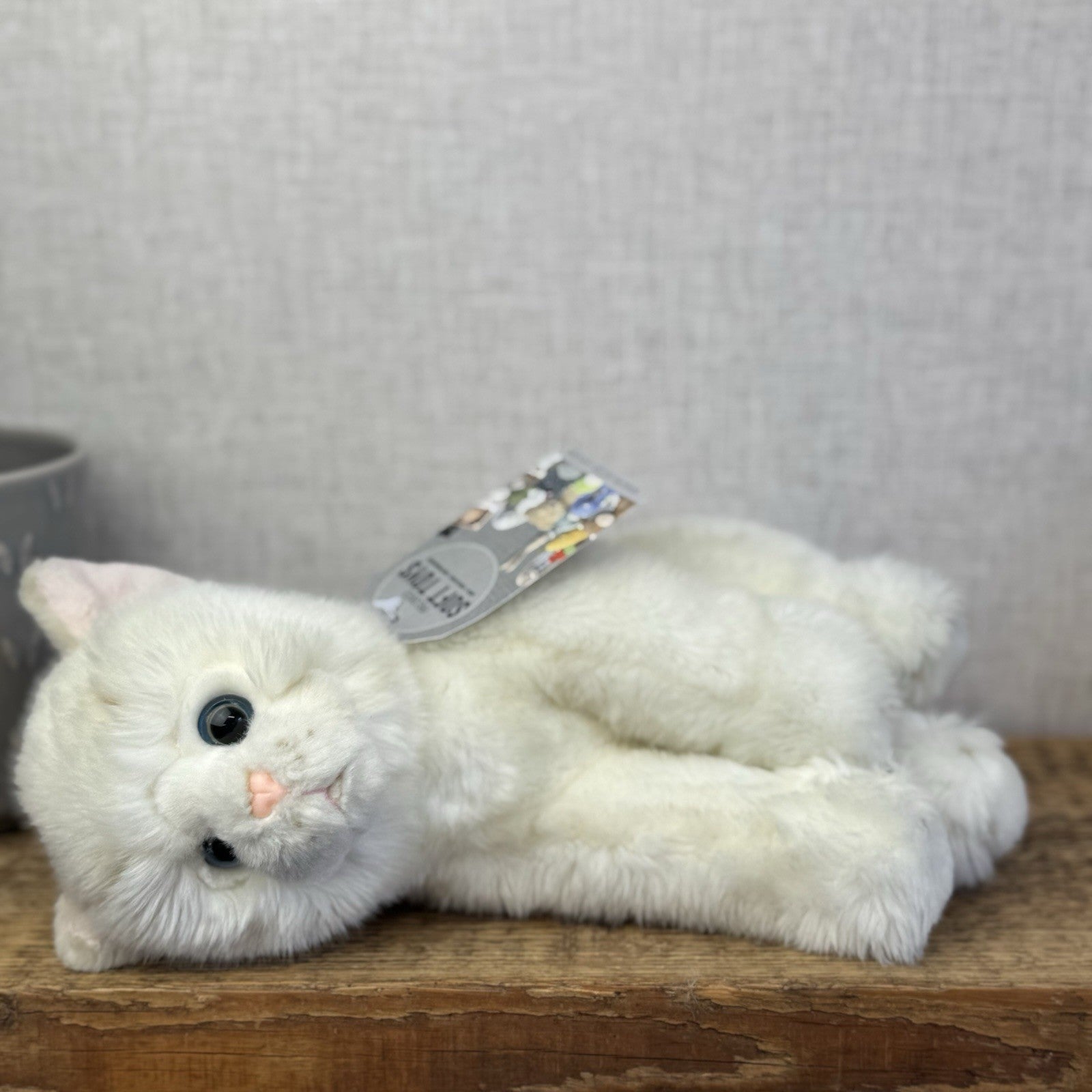 Paws White Short Haired Fluffy Cat Beanie Blue Eyes Realistic Cat Toy 12"