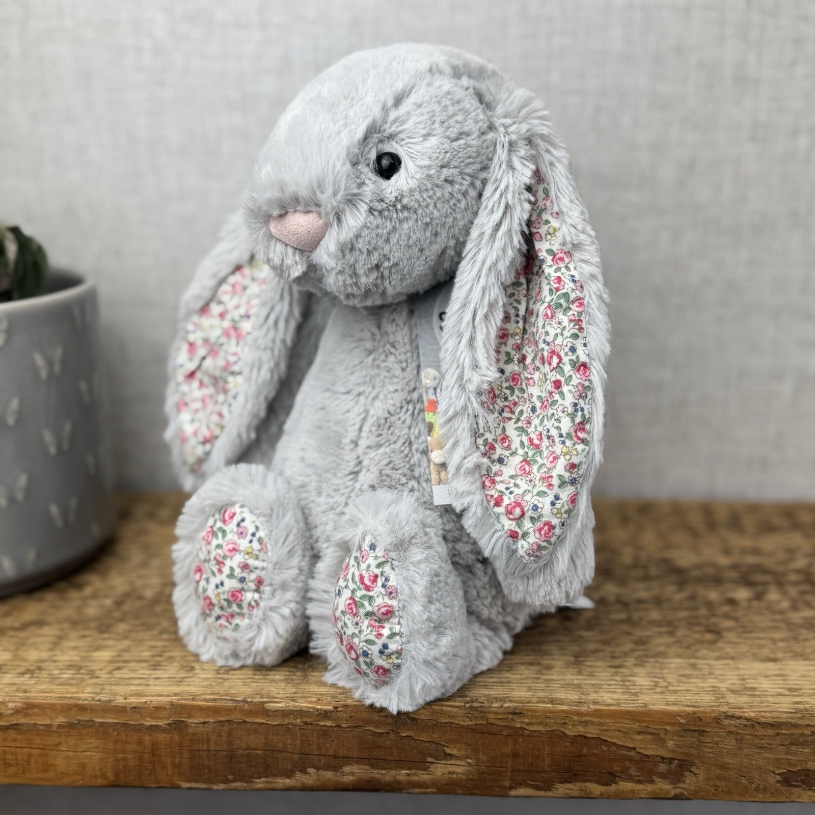 Jellycat Medium Silver Blossom Bunny - Grey Bunny Blossom Ears GreyTail 12"
