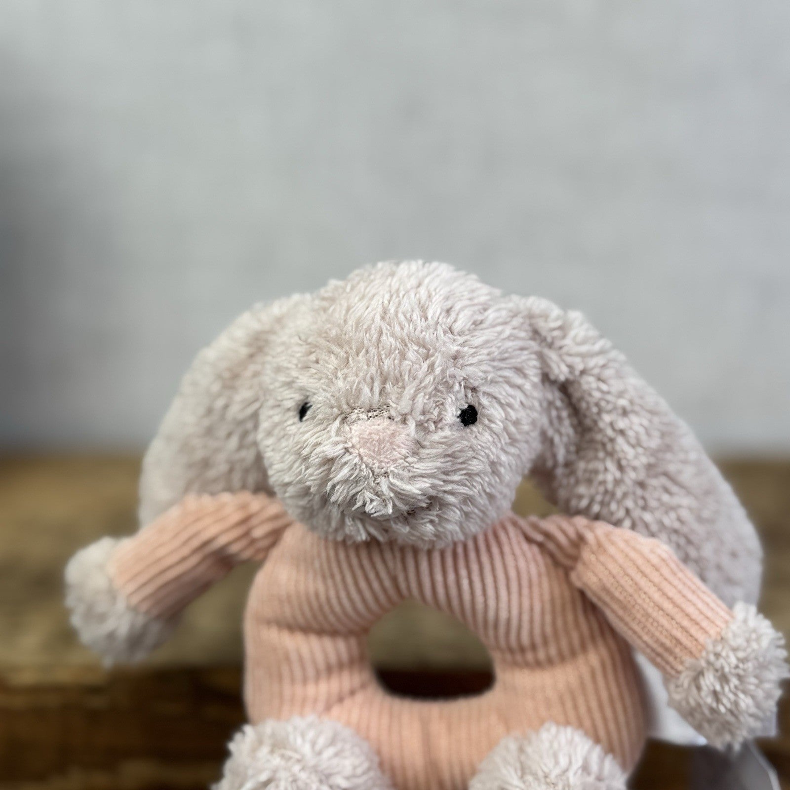 Jellycat Baby Jumble Bunny Grabber - Rattle Ring Pink Bunny Soft Toy Sensory