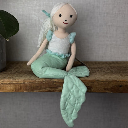 Jellycat London Maddie Shellbelle Mermaid Plush Doll Vinyl Green Tail Rare 16"