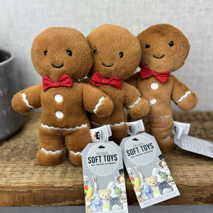 Jellycat Small Jolly Gingerbread Fred - Older Style Red Bow Gingerbread Plush 9"