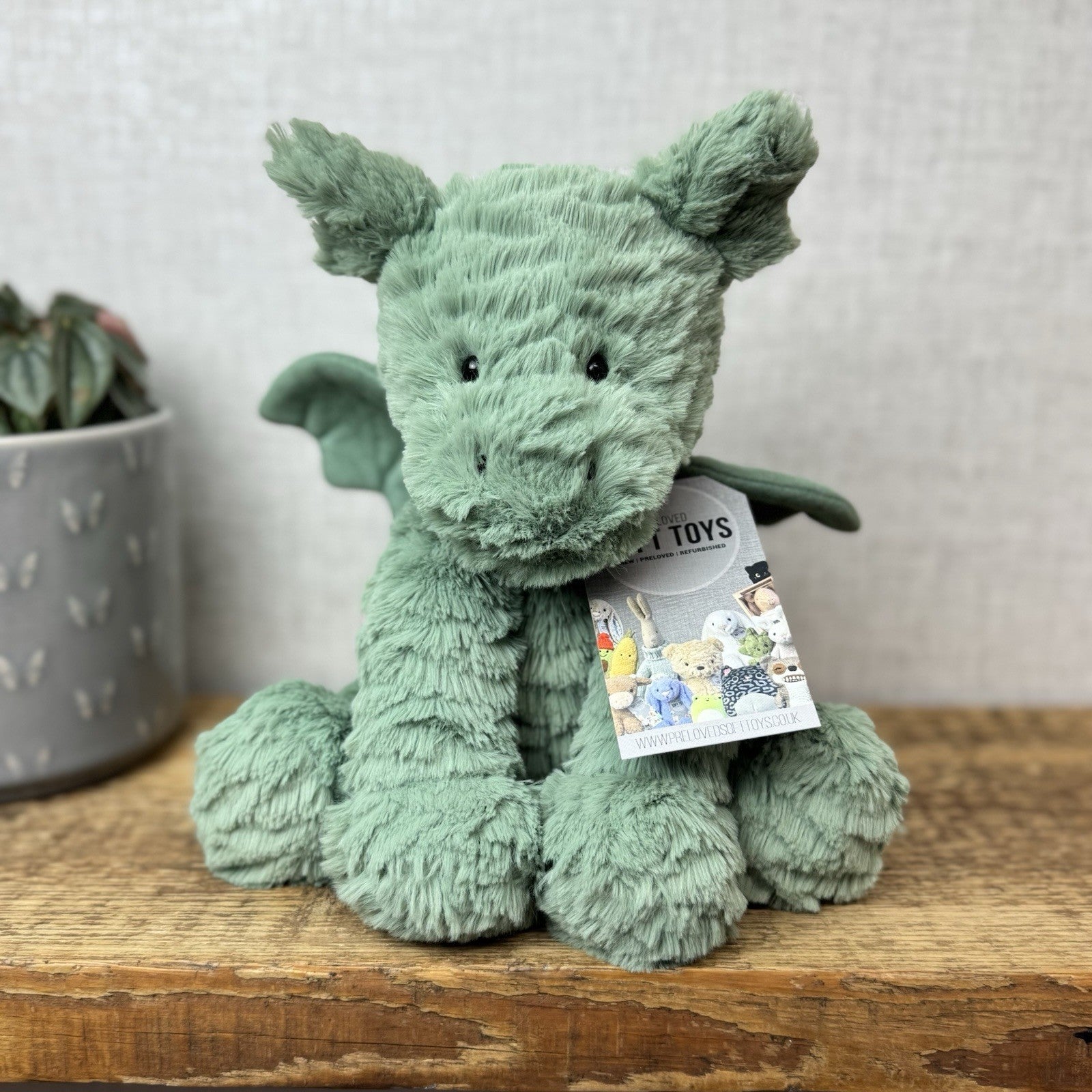 Jellycat Fuddlewuddle Dragon - Green/sage Dragon Textured Beanie Soft Toy 9"