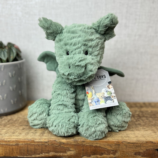 Jellycat Fuddlewuddle Dragon - Green/sage Dragon Textured Beanie Soft Toy 9"