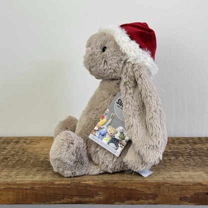 Jellycat Bashful Christmas Bunny - Beige Bashful Bunny With Christmas Hat 12"