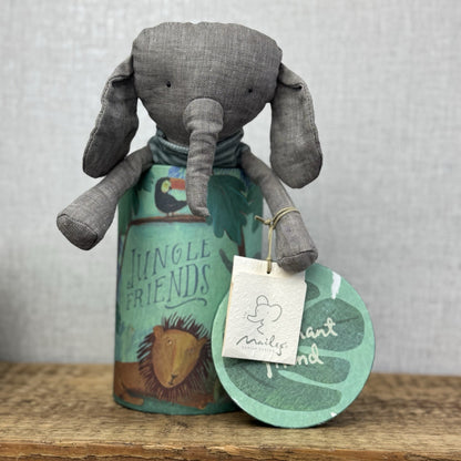 Maileg Jungle Friends Elephant Friend In Box - Retired Linene Elephant In Tube