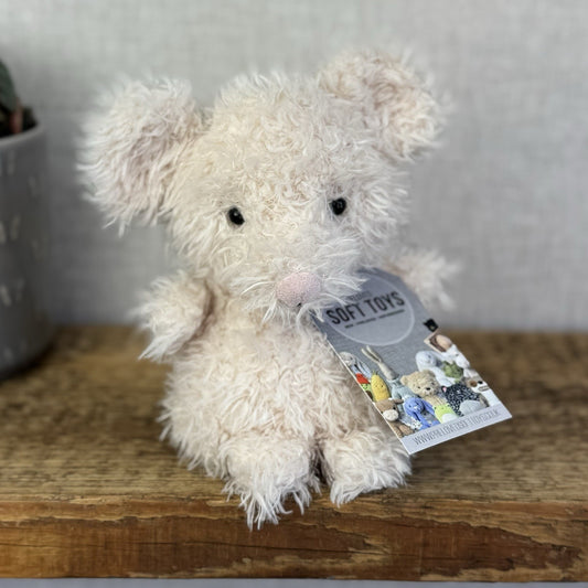 Jellycat Little Mouse - Fluffy Light Beige Mice Beanie Plush Curly Hair 7”