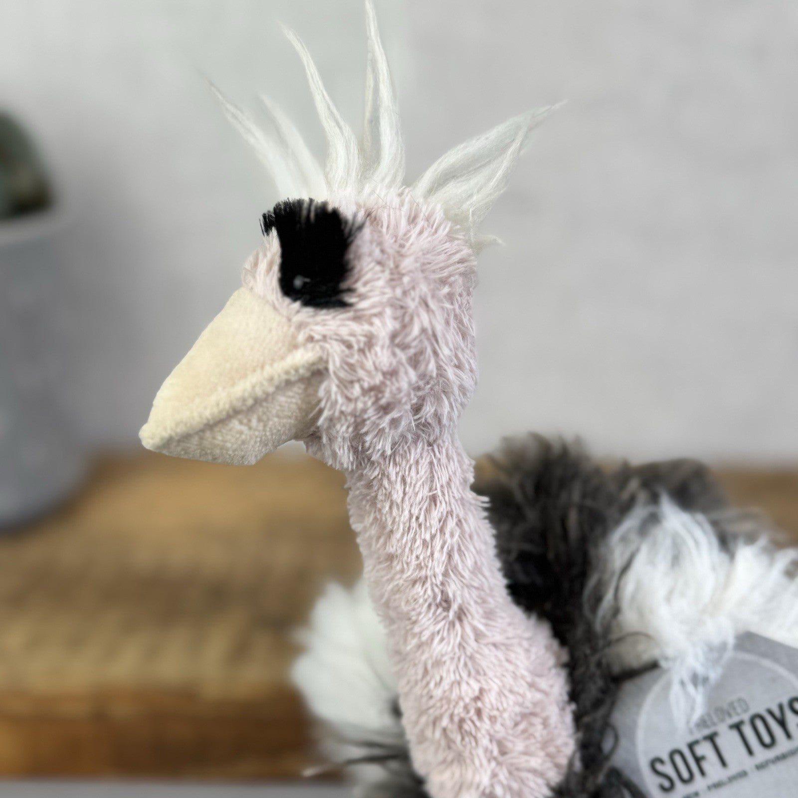 Jellycat Small Orla Ostrich - Fluffy Pink/Grey Mix Beanie Bird Toy 10”
