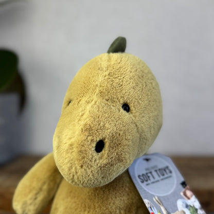 Jellycat Nimbus Dino Dinosaur - Chubby Small Dinosaur - Velour Spikes Olive