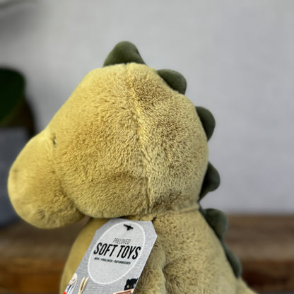 Jellycat Nimbus Dino Dinosaur - Chubby Small Dinosaur - Velour Spikes Olive