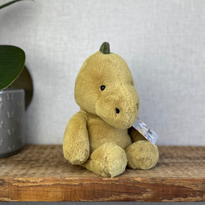 Jellycat Nimbus Dino Dinosaur - Chubby Small Dinosaur - Velour Spikes Olive