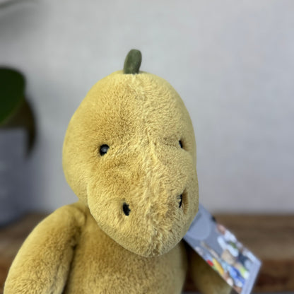 Jellycat Nimbus Dino Dinosaur - Chubby Small Dinosaur - Velour Spikes Olive