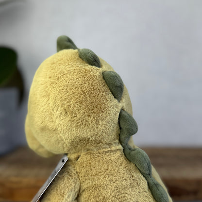 Jellycat Nimbus Dino Dinosaur - Chubby Small Dinosaur - Velour Spikes Olive