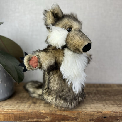 The Puppet Company - Grey Fluffy Wolf Puppet - Fairytail Puppet Soft Play 12"