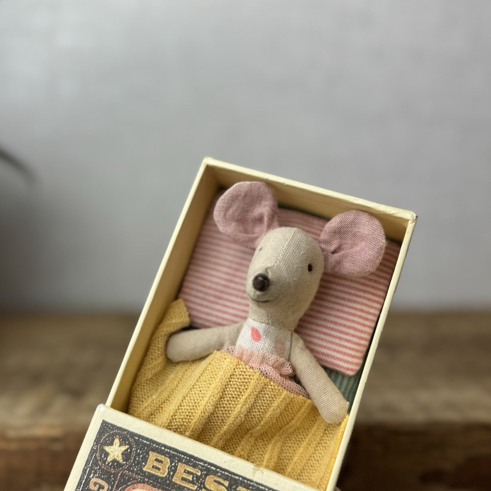 Maileg Little Sister In Matchbox - Retired 2019 - Small Tutu Mouse Spotty Body 
