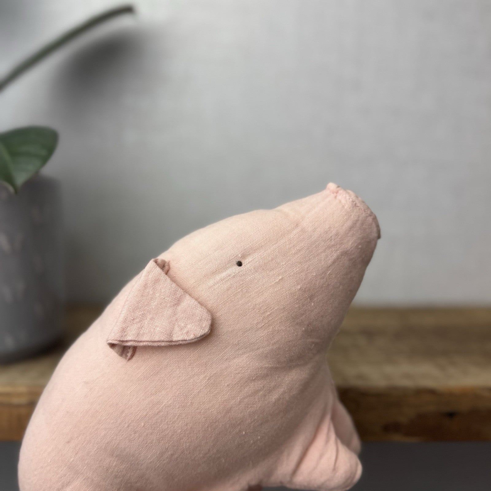 Maileg Pink Linen Pig 8" - Pig Beanie Linen Soft Toy Pig - Retired Maileg 2016