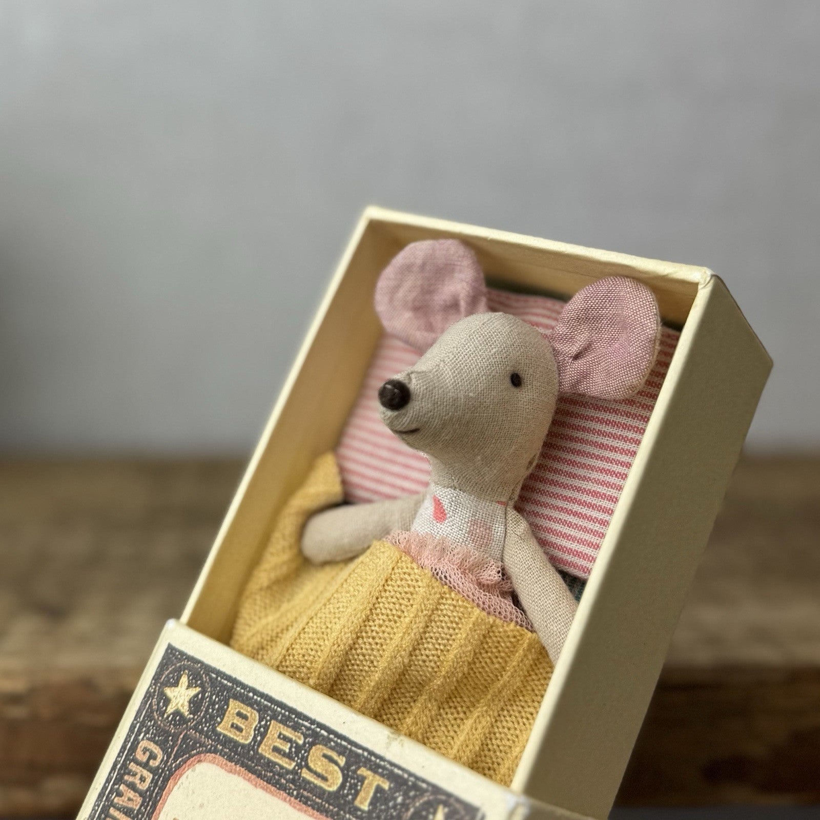 Maileg Little Sister In Matchbox - Retired 2019 - Small Tutu Mouse Spotty Body 