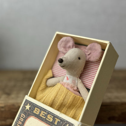 Maileg Little Sister In Matchbox - Retired 2019 - Small Tutu Mouse Spotty Body 