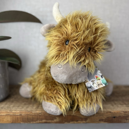 Jellycat Medium Truffles Cow - Fluffy Cow Cushion - Highland Cow 14”