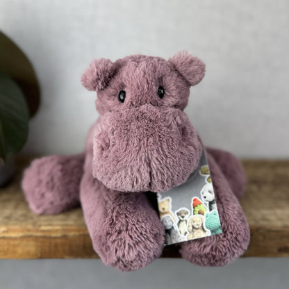 Jellycat Medium Huggady Hippo - Floppy Hippo Beanie Purple Plush Soft Toy 10"
