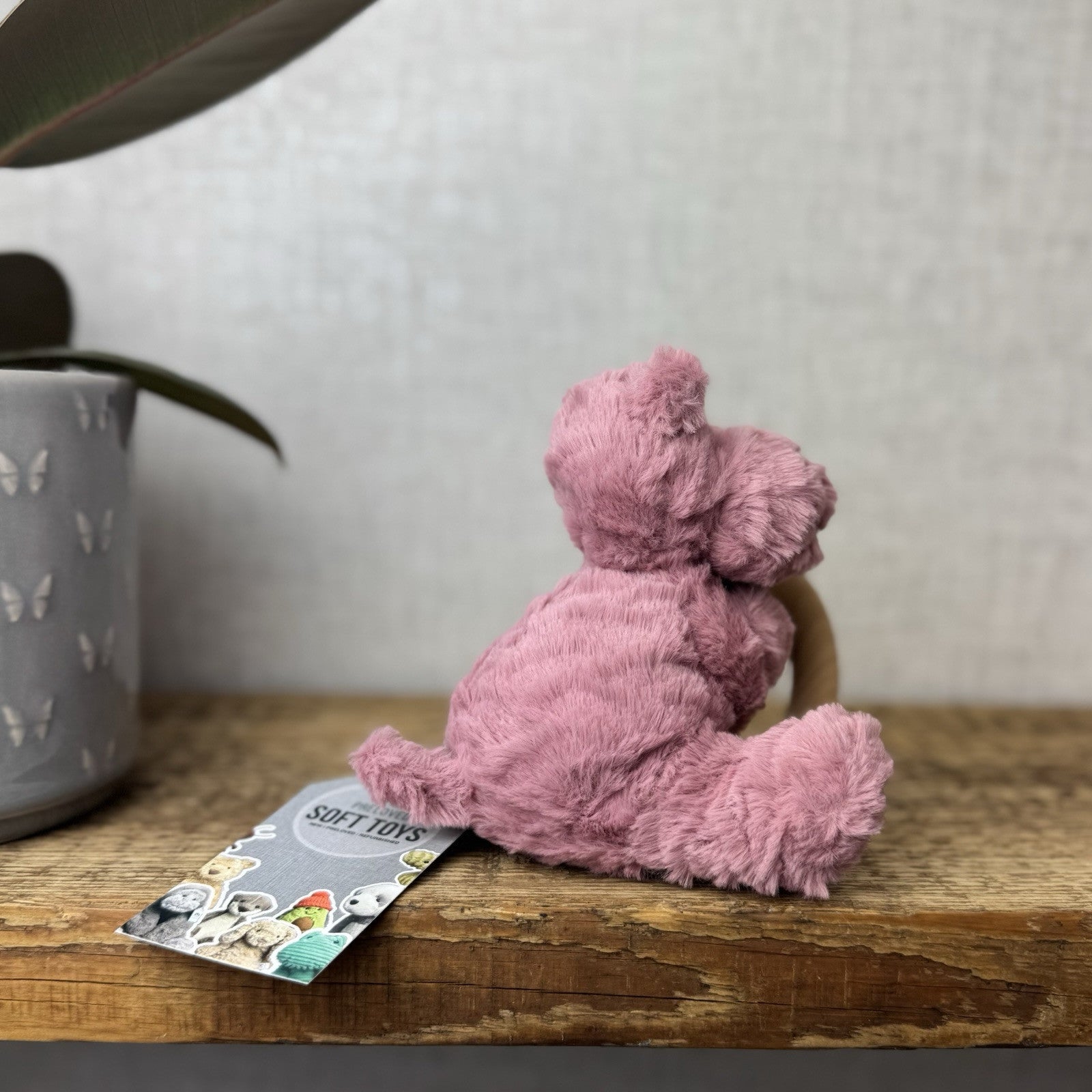 Jellycat Fuddlewuddle Hippo Wooden Ring Toy - Wooden Teether Pink Baby NWOT 5”
