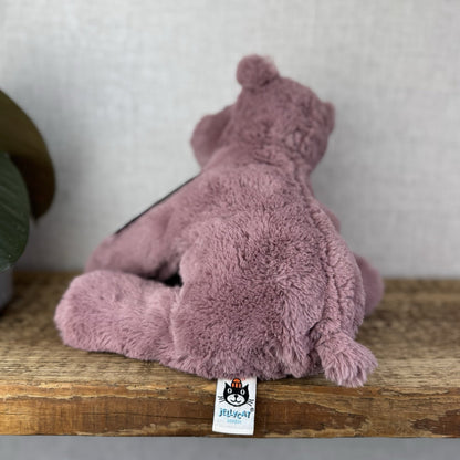 Jellycat Medium Huggady Hippo - Floppy Hippo Beanie Purple Plush Soft Toy 10"