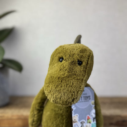 Jellycat Bashful Medium Dinosaur - Medium Beanie Plush Olive Green Dino 12”
