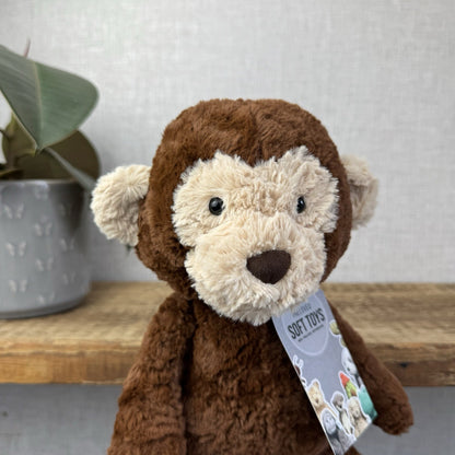 Jellycat Tuffet Monkey - Medium Brown Beanie Plush Textured Soft Toy Retired 12"