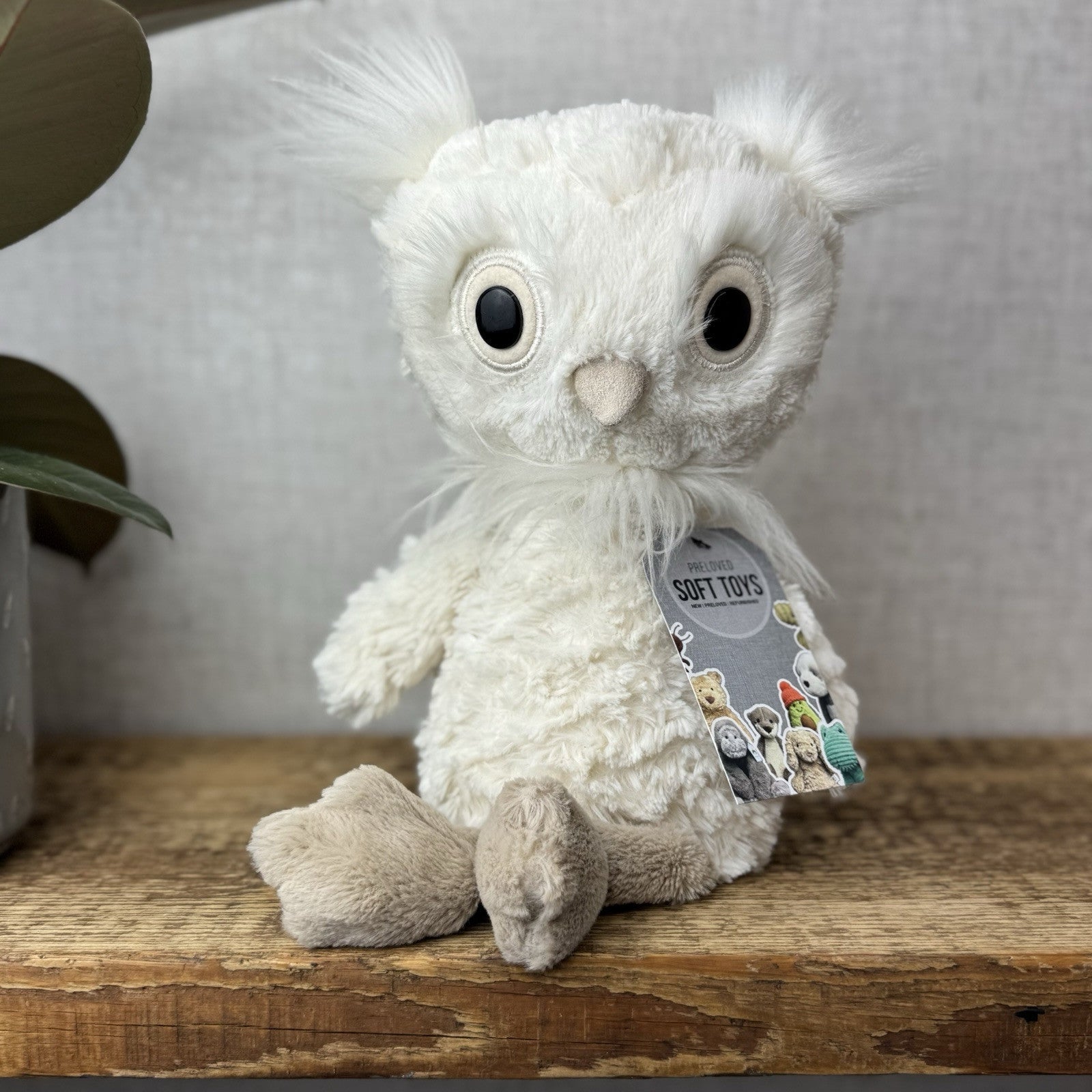Jellycat Dapperdots Owl - Cream Fluffy Owl Big Eyed Textured Owl Beanie 12”
