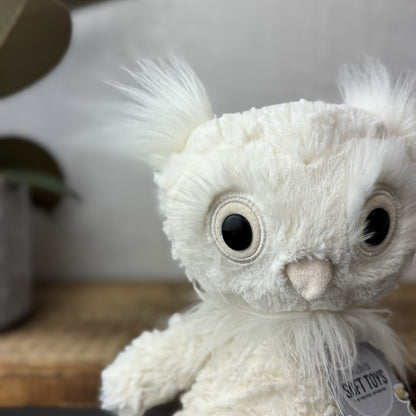 Jellycat Dapperdots Owl - Cream Fluffy Owl Big Eyed Textured Owl Beanie 12”