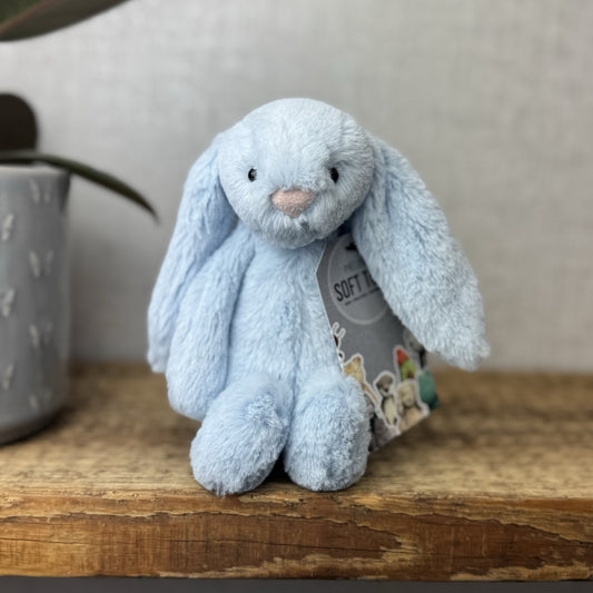 Jellycat Bashful Bunny Rattle Baby Blue - Baby Blue Small Rabbit Soft Toy 8”