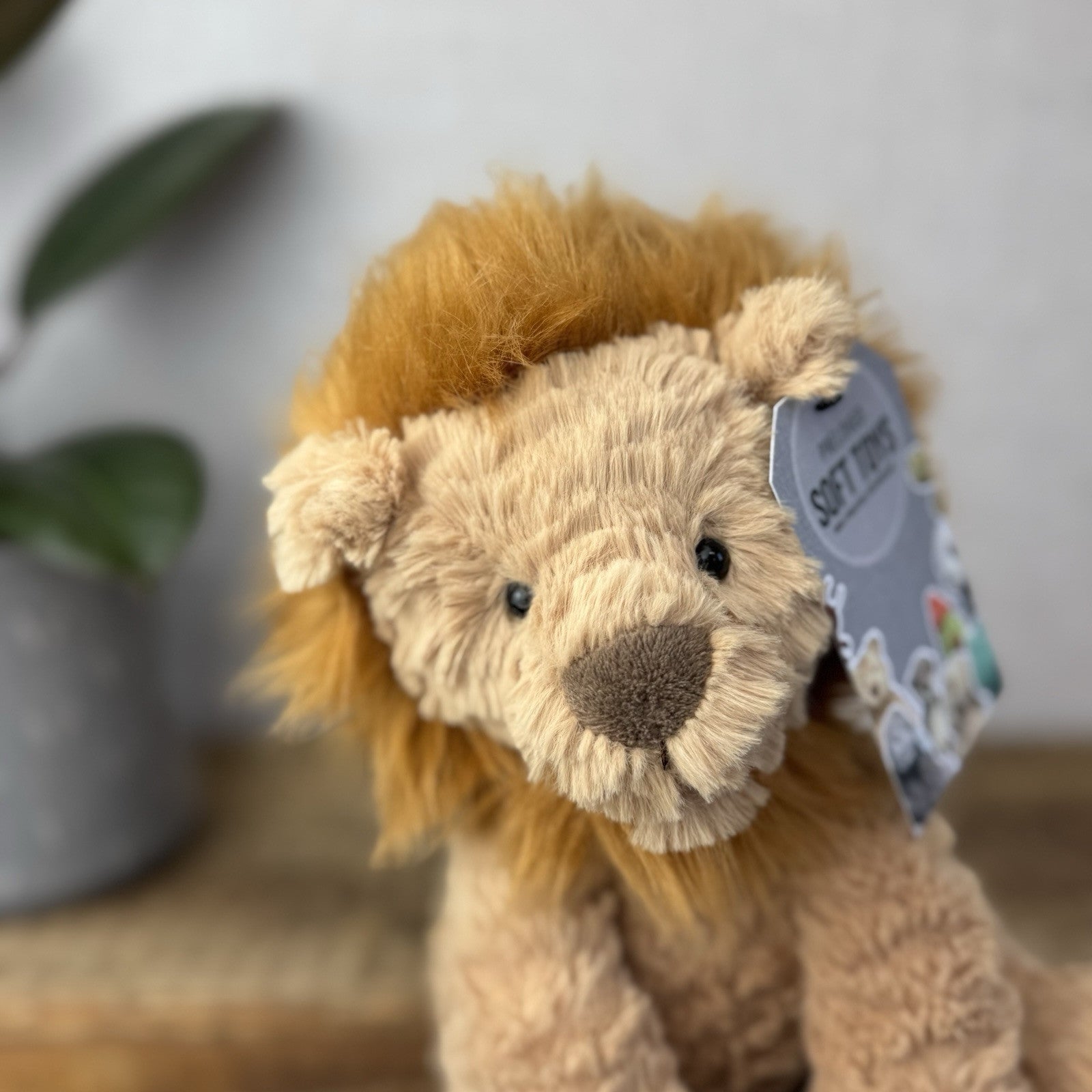 Jellycat Medium Fuddlewuddle Lion - Textured Sitting Lion Beanie Soft Toy 9”
