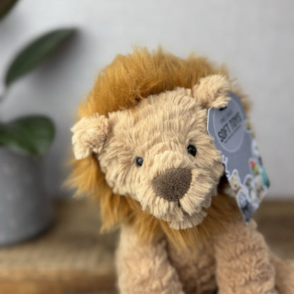 Jellycat Medium Fuddlewuddle Lion - Textured Sitting Lion Beanie Soft Toy 9”