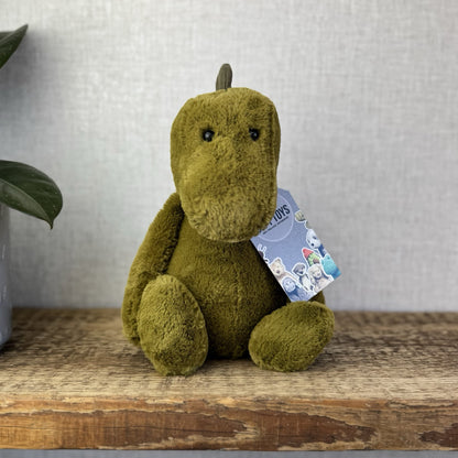 Jellycat Bashful Medium Dinosaur - Medium Beanie Plush Olive Green Dino 12”