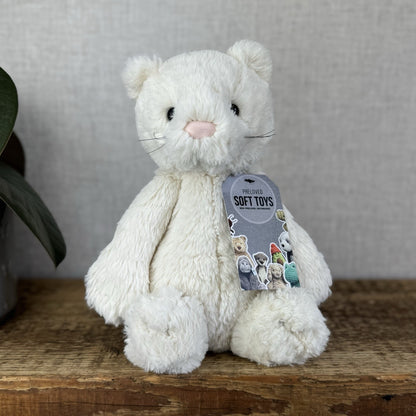 Jellycat Medium Bashful Cream Cat Kitten - Cream Cat With Whiskers Retired 12”