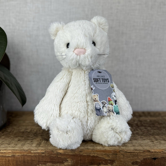Jellycat Medium Bashful Cream Cat Kitten - Cream Cat With Whiskers Retired 12”