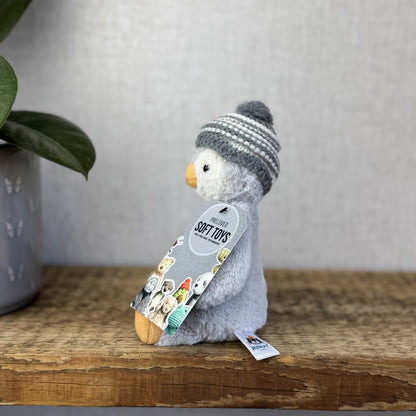 Jellycat Bashful Grey Bobble Hat Penguin - Small Retired Light Grey Penguin 8”