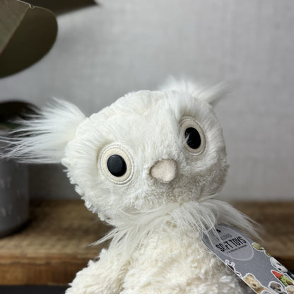 Jellycat Dapperdots Owl - Cream Fluffy Owl Big Eyed Textured Owl Beanie 12”