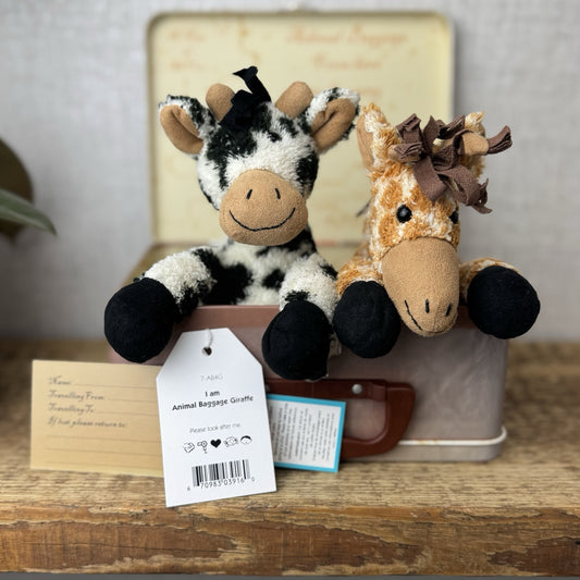 Jellycat Animal Baggage Giraffe & Cow - Jellycat In A Tin Retired 2008 With Tags