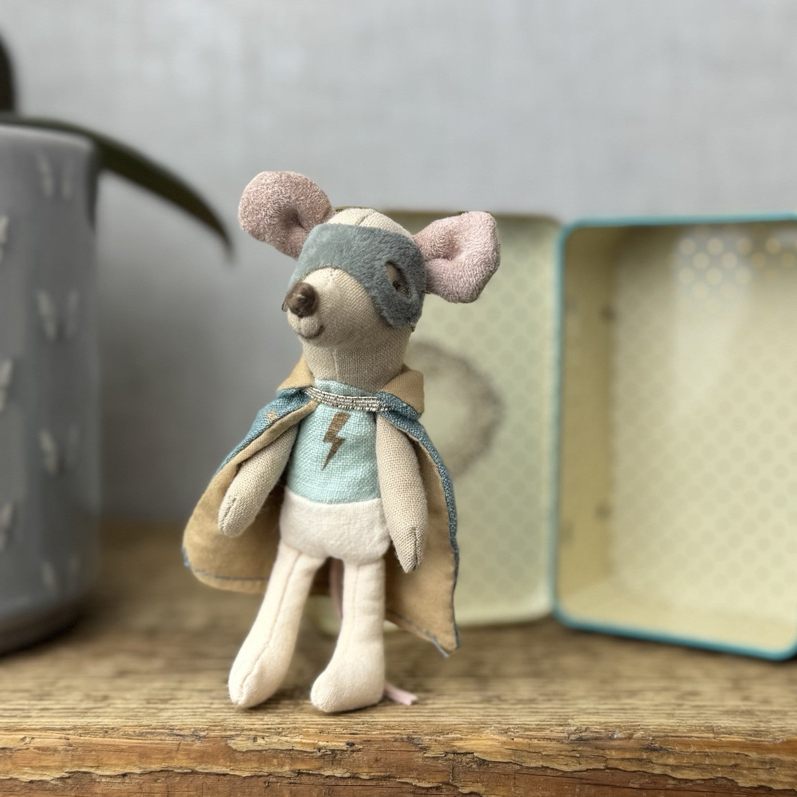 Maileg Superhero In Suitcase - Old Style Retired Superhero Mouse 2017